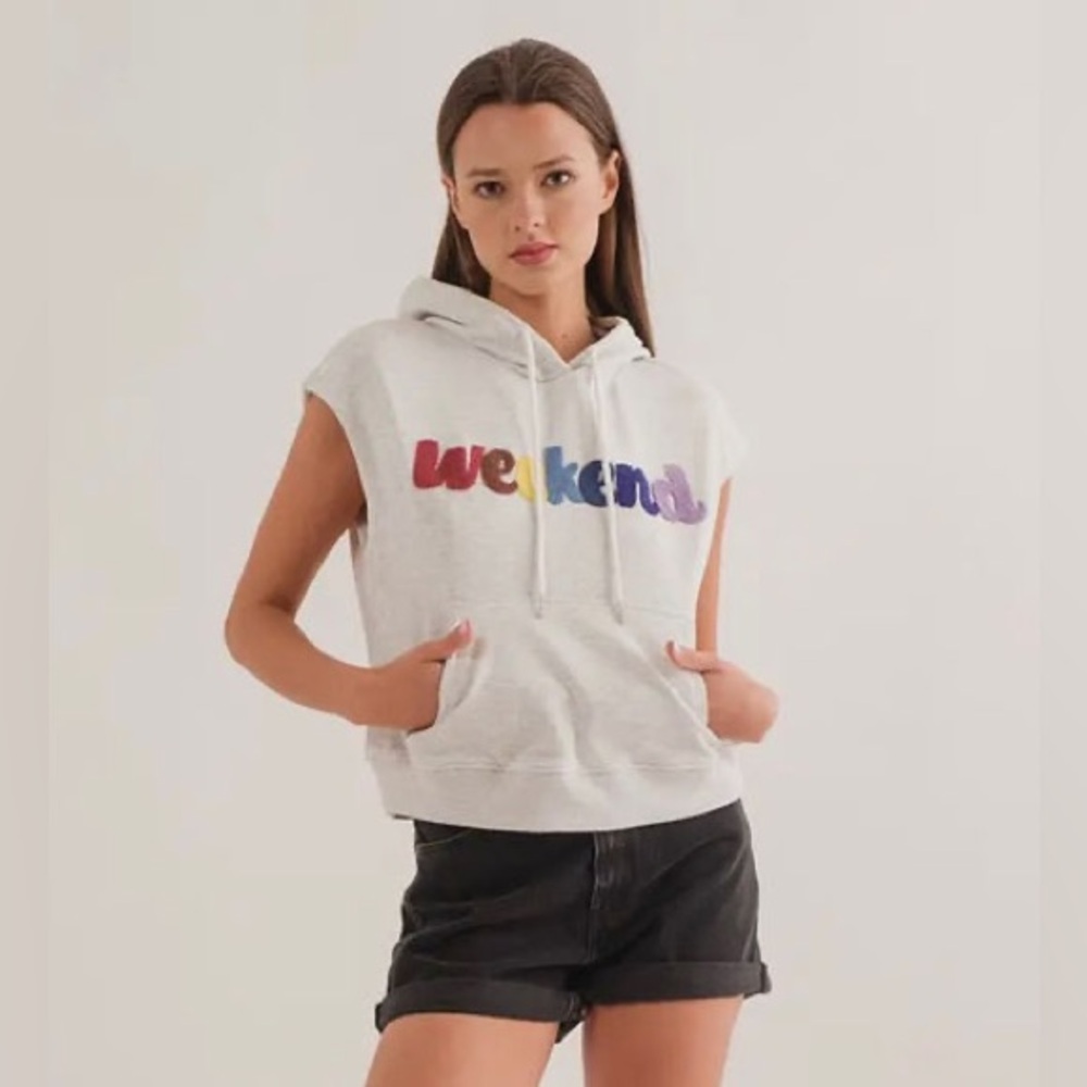 Weekend Hoodie, Multicolor Rainbow Text